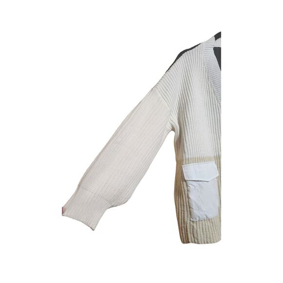 Davi & Dani Cardigan Cream Tan Black White Colorblock Oversized Pockets Sz Large - Picture 4 of 9